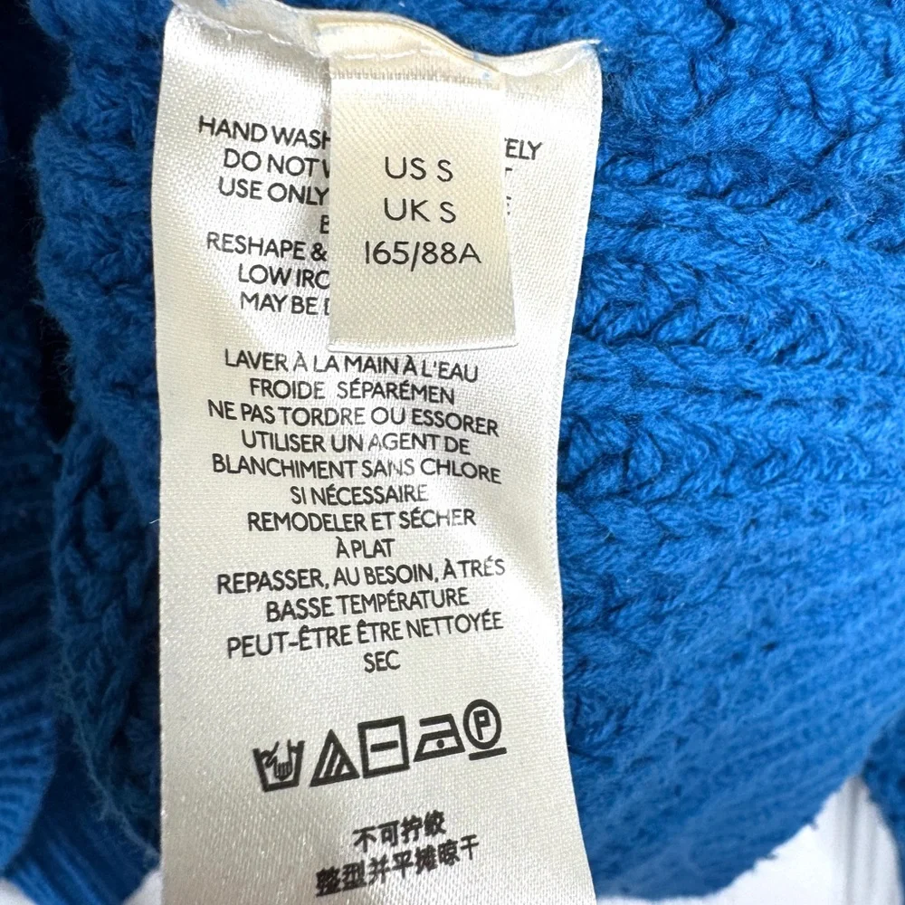 FREE PEOPLE Swim Too Deep Oversized Knit Turtleneck Sweater Mykonos Blue Size S - Picture 12 of 14